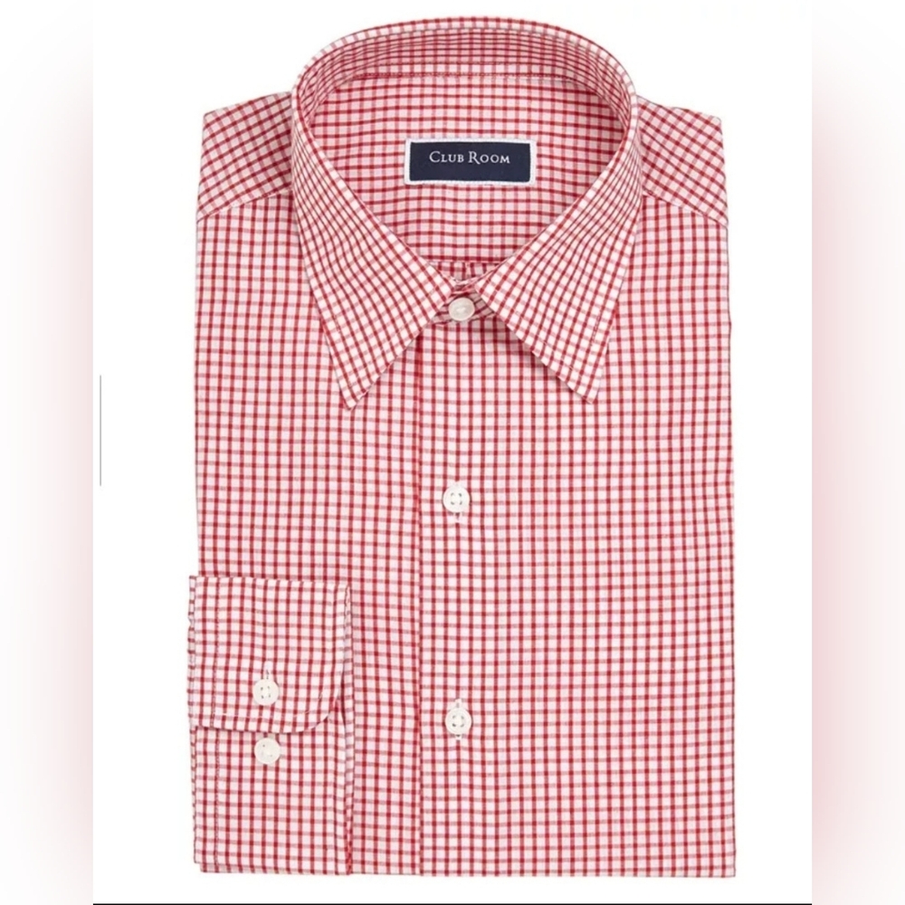 Club Room Men's Red Plaid Dress Shirt Size Medium 15-15.5 NWT BT-3122 - Picture 2 of 4